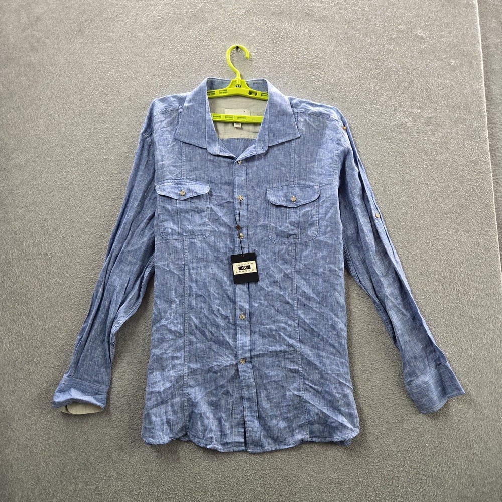 Joseph Abboud Men Button Up Shirt XXL Blue Linen Long Sleeve NWT